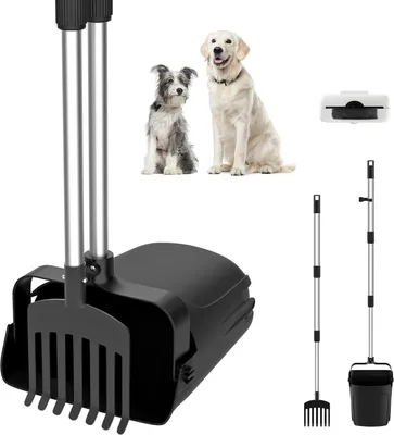 Produktbild von Famanu Pooper Scooper Set mit Abfallbeuteln für Hunde - Lange Handgriffe - Schwarz