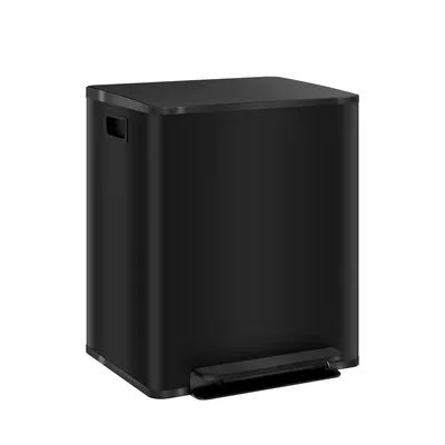 Produktbild von Mülleimer mit Deckel & Fußpedal Edelstahl Treteimer Mülltrennsystem für Wohnzimmer & Büro 47,7x37,5x56cm Schwarz