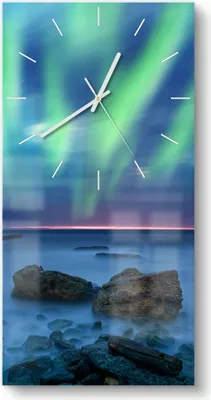 Produktbild von DEQORI Glasuhr 30x60 cm Modern 'Polarlicht über Felsküste' Wanduhr Glas Uhr Design leise