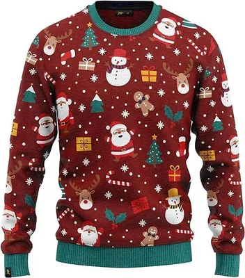 Produktbild von JAP Christmas Schneemann und Weihnachtsmann - Lustiger Hässlicher Weihnachtspullover Für Damen und Herren Ugly Christmas Sweater - Rot - 2XL