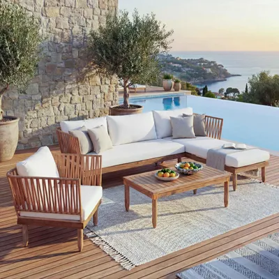 Produktbild von Garten-Garnitur MCW-L29, Garnitur Sitzgruppe Lounge-Set Sofa, Akazie Holz MVG-  creme-weiß