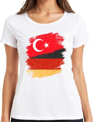 Produktbild von Türkische Deutsche Flagge Türkei Deutschland Fußball Fan Trikot Damen T-Shirt, Weiß, S
