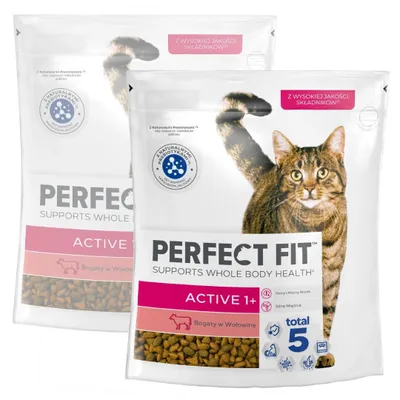 Zdjęcie produktu dla Perfect Fit Active 1+ z Wołowiną 2x750g Sucha Karma Dla Aktywnych Dorosłych Kotów