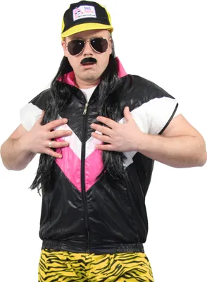 A man wearing an 80s-themed costume.
