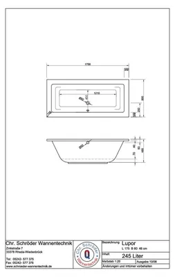 Produktbild von Schröder Rechteckwanne Lupor 175x80x48 cm weiß