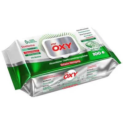 Produktbild von OXY Maxima Allzweck-Reinigungstücher (100 St.) – streifenfrei, fettlösend, schnell trocknend, Weißseife-Duft, mit Essig & Natron, ohne Nachspülen.