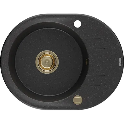 Zdjęcie produktu dla Mexen Kevin zlewozmywak granitowy 1-komorowy z ociekaczem 586 x 458 mm, czarny/srebrny metalik, syfon złoty - 6517581005-73-G