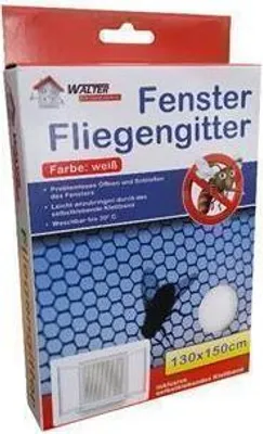 Produktbild von Fliegengitter Mückengitter Insektenschutz Fenster Weiß mit Klettand 130 cm x 150 cm