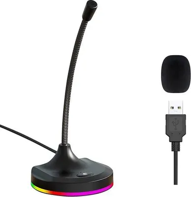 Image de Micro USB avec bouton de mise en sourdine et éclairage RGB, microphone Plug & Play pour les conférences, les jeux vidéo et YouTube, microphone de bureau pour Mac/Windows - Noir