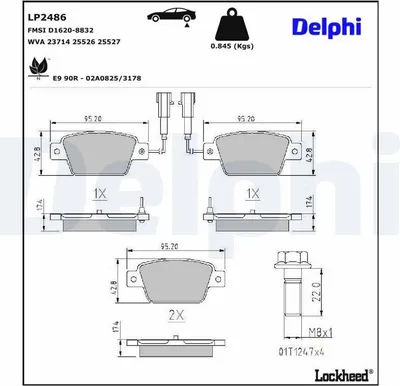 Produktbild von DELPHI Bremsbeläge Satz Hinten Bremsklötze für FIAT BRAVO II (198) LP2486