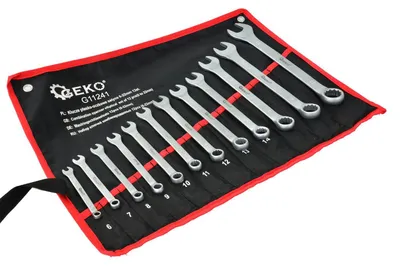 Immagine prodotto di Set 12 chiavi combinate ,chiavi inglesi, professionali,chiavi anello e forchetta  in acciaio Cr-V con finitura cromata e satinata, 6–22 mm, Geko