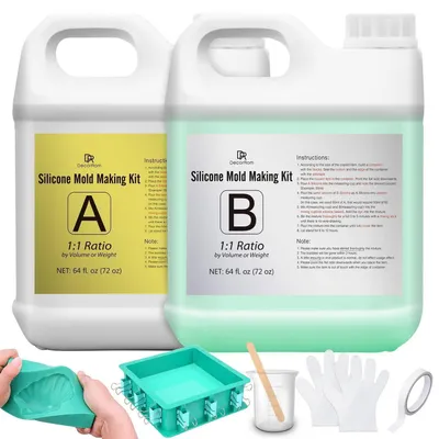 Immagine prodotto di Gomma siliconica liquida, 4 kg, blu-verde, silicone per stampaggio 1:1, con contenitore per lo stampaggio