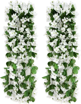Zdjęcie produktu dla Sztuczny Bluszcz 70 cm, 2 Sztuki, Białe Kwiaty, do Biura, Domu, Ogrodu