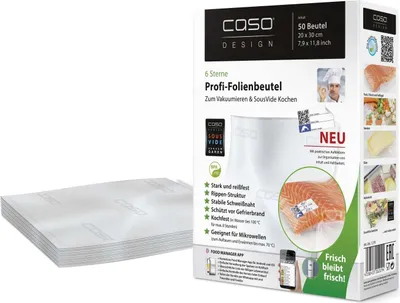 Obrázok produktu pre Profesionálne fóliové vrecká CASO 20x30cm, 50 kusov, veľmi pevné a odolné proti roztrhnutiu, pre optimálne vákuum