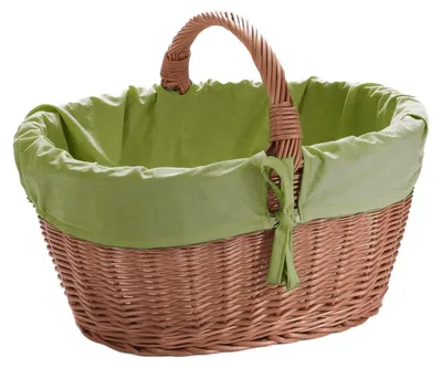 Image de Wiklinowy Świat - Panier de voiture, panier en osier, panier en forme de champignon - Panier de pique-nique, panier à pommes de terre, corbeille à fruits, panier de rangement, panier de jardin, panier à anses, osier tressé pour les courses, couleur naturelle - doublure verte