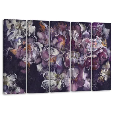 Produktbild von 5-teiliges leinwandbild irisblüte 100x70 cm Feeby lila wandbild bereit zum aufhängen