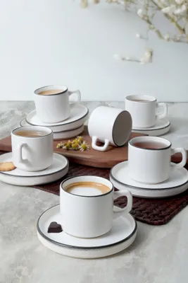 Produktbild von Hermia Concept, X00019023, Teetassen-Set (12-teilig), Mattweiß, 100 % KERAMIK-STEINZEUG, 8 cm