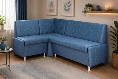 Produktbild von Eckbank Polin gepolstert mit Stauraum, Truhenbank Küche Esszimmer Blau Sitzbank beidseitige Montage, 174x125 cm