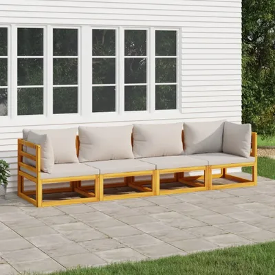 Produktbild von Maison Exclusive - 4-tlg. Garten-Lounge-Set mit Hellgrauen Kissen Massivholz
