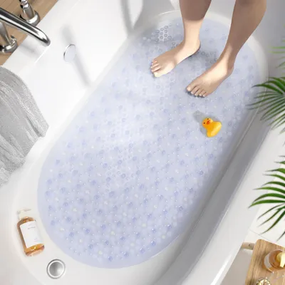 Produktbild von Ovale Badewannenmatte rutschfest 68x38cm Maschinenwaschbar mit Saugnäpfen Schimmelresistent Transparent