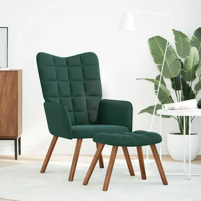 Immagine prodotto di Poltrona Relax con Sgabello in Velluto Verde Scuro