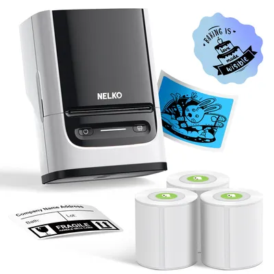 Produktbild von Nelko Bluetooth Etikettendrucker PM220, 2 Zoll Tragbarer Thermodrucker für Kleinunternehmen, Logo, Kleidung, Aufkleberdrucker für Telefone & PC, mit 3 Etiketten