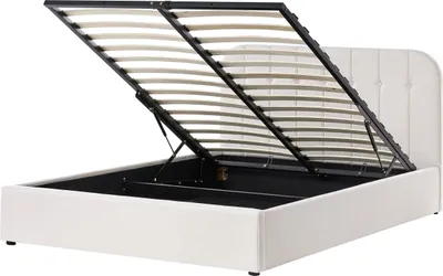 Produktbild von BELIANI Bett cremeweiß Stoffpolsterung mit Lattenrost 160 x 200 cm Hochklappbar Bettkasten Hohes Kopfteil Modern Schlafzimmer Doppelbett