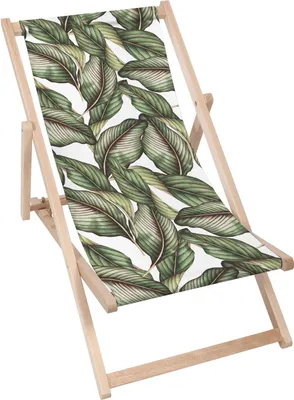 Produktbild von Dreamroots Liegestuhl klappbar Holz bis zu 130 kg, Sonnenliege klappbar mit 3-stufiger Neigungsregulierung der Rückenlehne, Retro Tropical Leaves