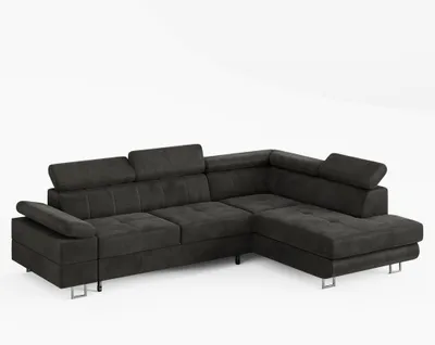Produktbild von ECKSOFA CAROLINE Rechts Dunkelgrau Velours-Stoff mit Schlaffunktion und Bettkasten