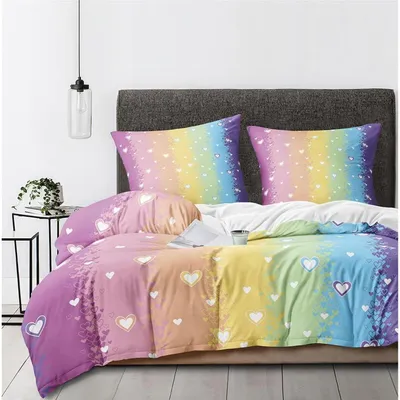 Produktbild von Bettwäsche-Set 200x220 cm 3-teilig mit Reißverschluss Herzen bunt Microfaser