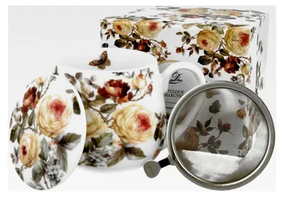 Produktbild von Fassbecher 430 ml ZAHRA mit Teesieb aus New Bone China Porzellan