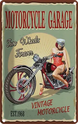 Produktbild von vianmo Blechschild 30x20 cm Pinup Motorcycle Garage Vintage Pin Up