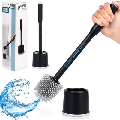Immagine prodotto di Vilde scopino per wc Scopino per wc con supporto Scopino in silicone con dispenser per detersivo nero 40 cm