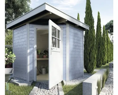 Produktbild von WEKA 229.2121.15400 Gartenhaus/Blockbohlenhaus Quinta mit Einzeltür ; Größe: 1 ; Farbgebung: Grau ; Wandstärke: 21 mm ; Maße (LxBxH): 205 cm x 209 cm x 217 cm ; Seitenwandhöhe: 197 cm