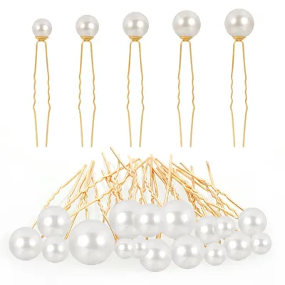 Produktbild von 18 Stück Perlen Haarnadeln Hochzeit Braut Perlen Haarschmuck Haarnadel Gold Perlen Hochzeit Haarnadel Damen Mädchen Haarschmuck Kopfschmuck
