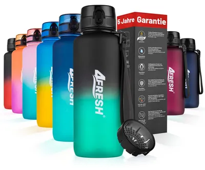 Produktbild von 4FRESH Trinkflasche 1500 ml aus Tritan – BPA-freie Gallon Wasserflasche mit 1-Klick-Öffnung, Skala & Trageschlaufe