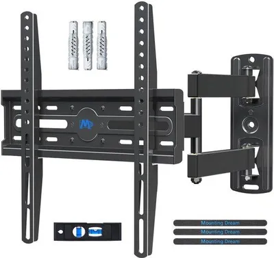 Immagine prodotto di Supporto da parete girevole e inclinabile per televisori LED, LCD e OLED da 26 a 55 pollici, con standard VESA fino a 400x400 mm e portata massima di 27 kg, con piastra di fissaggio a muro