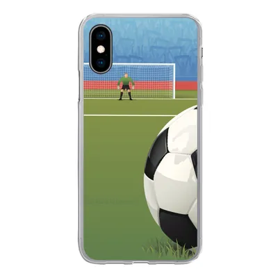 Produktbild von MuchoWow® Handyhülle Schutzhülle Hülle für iPhone X Eine Illustration eines Fußballs auf dem Feld im Stadion - Jungen - Mädchen - Kinder Silikon Softcase Handy Hülle - Handyhülle