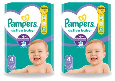 Produktbild von 2 x Pampers Active Baby Windeln Größe 4, 9–14 kg - Vorteilspackung - 2 Stücke
