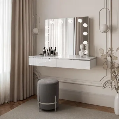 Produktbild von Hängender Kosmetiktisch AURORA SILVER ELITE mit Spiegel Weiss Hochglanz