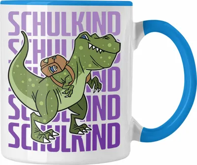 Produktbild von Trendation - Einschulung Tasse Geschenk Jungs Erster Schultag: Lustige T-Rex Dino Tasse für Schulkind (Blau)