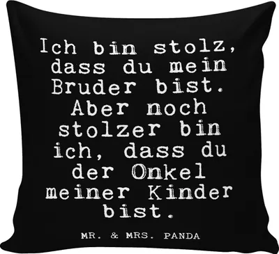 Produktbild von Mr. & Mrs. Panda Kuschelkissen Ich bin stolz, dass... - Schwarz - Geschenk, Onkel, stolz, 40x40, Polster, Kissen, Nichte Geburt, schöner Spruch, Zierkissen, Kuschel