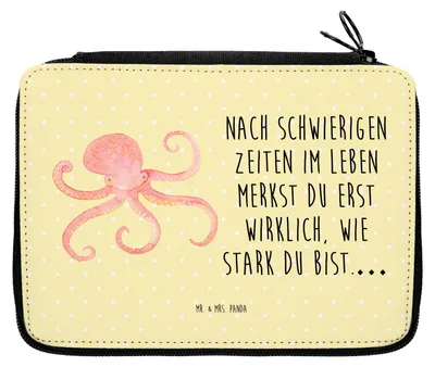 Produktbild von Mr. & Mrs. Panda Federmappe Tintenfisch - Gelb Pastell - Geschenk, Schulmäppchen, Krake, Bleistiftetui, Federtasche, Meer, Meerestier, Mäppchen, Lustige Sprüche, Ozean