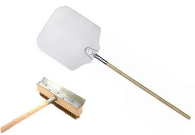 Produktbild von Pizzaofenschaber mit Bürste +  Alu - Pizzaschaufel 100 cm Holzstiel