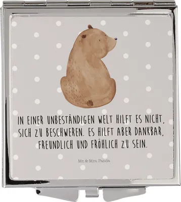 Produktbild von Mr. & Mrs. Panda Kosmetikspiegel Bär Schulterblick - Grau Pastell - Geschenk, Kleiner Spiegel, Teddy, Selbstachtung, Schminkspiegel, Handspiegel, Klappspiegel, Mini