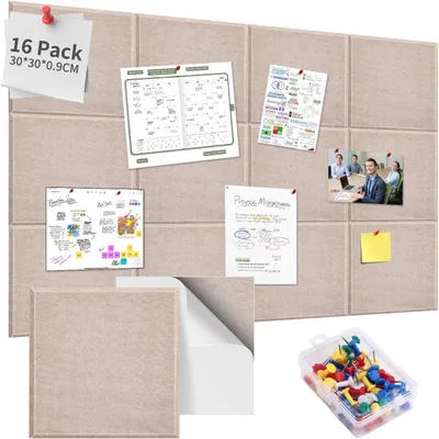 Produktbild von Filz-Pinnwand 30x30 cm, 16 Stück, 70 Pins, dunkelkamelfarben, für Büro