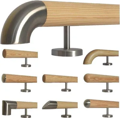 Obrázok produktu pre Drevené schodiskové zábradlie – drevená rukoväť – bezpečný pohyb po schodoch – koncovka z ocele – 140 cm – neplatí