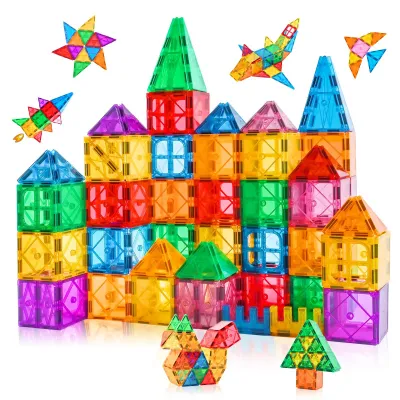 Produktbild von Katiago Magnetische Bausteine, 64 Teile Magnet Bausteine Spielzeug Kinder 3D Farbenfrohe Starterset Magnetische Bauklötze für Kinder ab 3 4 5 6 Jahre Geburtstag Geschenk