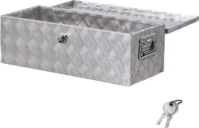 Produktbild von VEVOR Werkzeugkasten aus Aluminium für die Ladefläche mit seitlichem Griff und Schlossschlüsseln, Aufbewahrungs-Werkzeugkiste für Anhänger Pickups Wohnmobil (762 x 330,2 x 243,84 mm) Silber