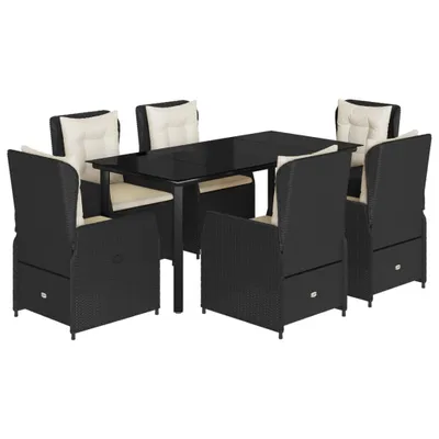 Produktbild von 7-tlg. Garten-Essgruppe mit Kissen Schwarz Poly Rattan